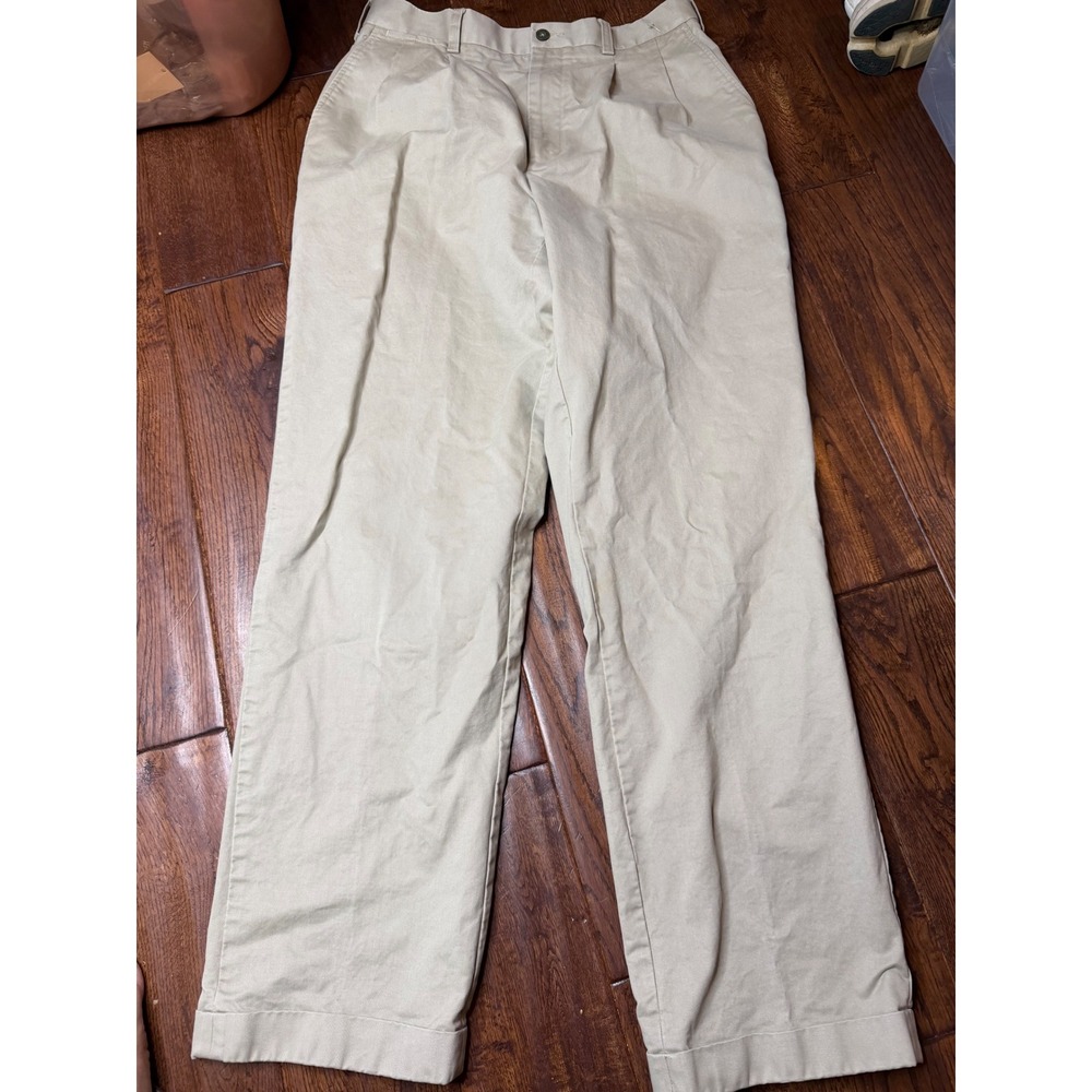 Ping Mens Pleated Golf Pants Khaki Tan Cuffed Hem Cotton Blend Chino Trousers